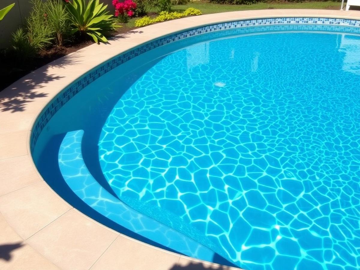 Newly renovated swimming pool with mosaic waterline tiling in Cape Town